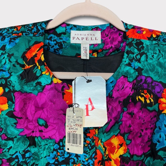 Adrianna Papell Skirt Set Size 12 Silk Floral Business Suit Vintage 80s 90s - Picture 7 of 13